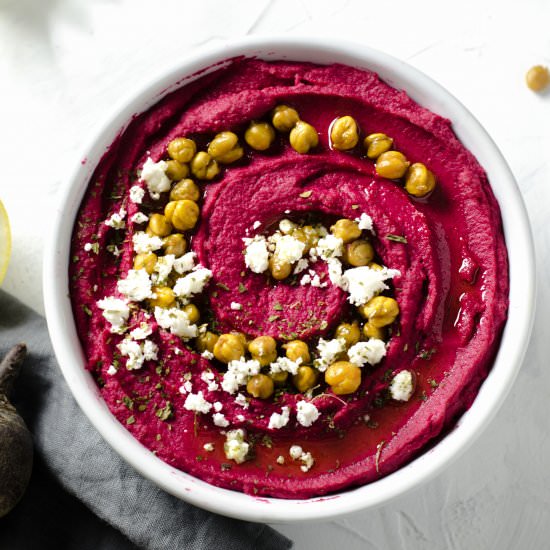 Roasted Beet and Garlic Hummus - Recipe photo by Zest and Lemons