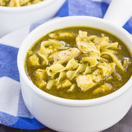 Pesto Chicken Noodle Soup - Recipe photo by pumpkinnspice
