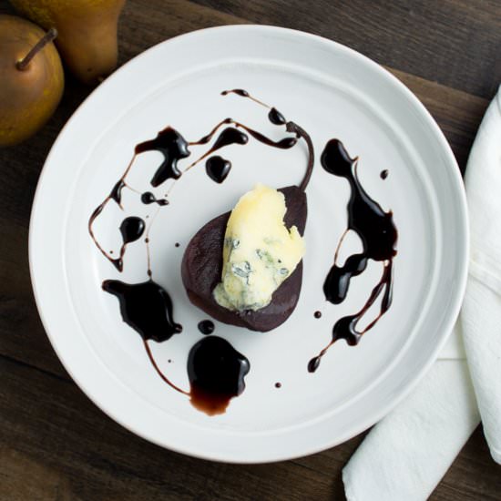 Wine Poached Pears with Blue Cheese - Recipe photo by Nibbleanddine