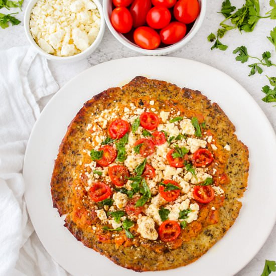 Tomato & Feta Cauliflower Pizza - Recipe photo by DineLikeShay