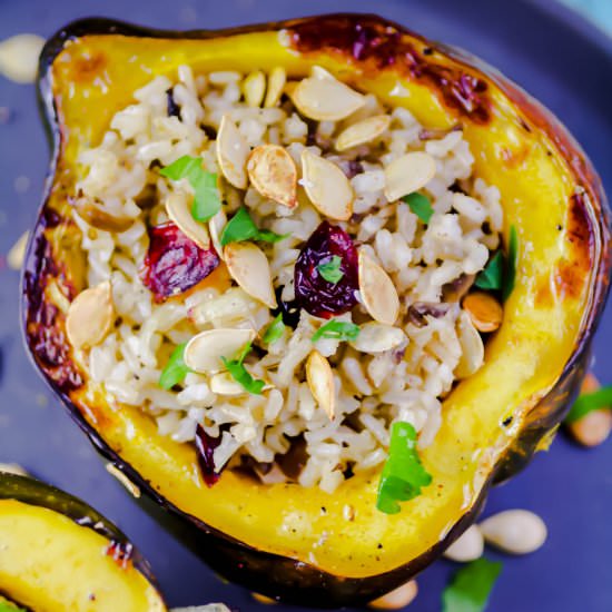 Acorn Squash Stuffed w/ Brown Rice - Recipe photo by Grabaplate