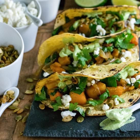 Roasted Butternut Squash Tacos - Recipe photo by whattheforksfordinner