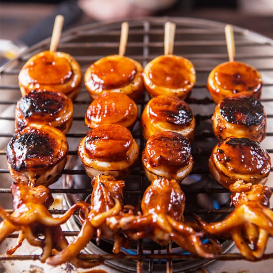 Grilled Squid Hotdog Skewer - Recipe photo by muchbutter