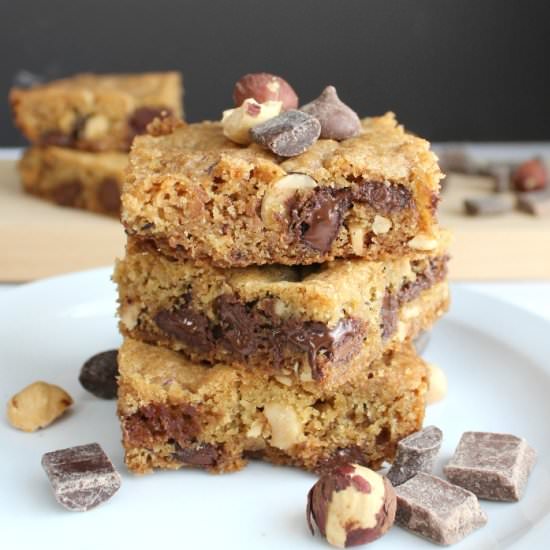 Hazelnut Chocolate Chip Blondies - Recipe photo by Family Table Treasures