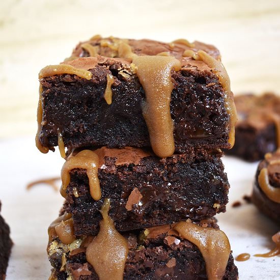 Salted Caramel Brownies - Recipe photo by lightscamerabake