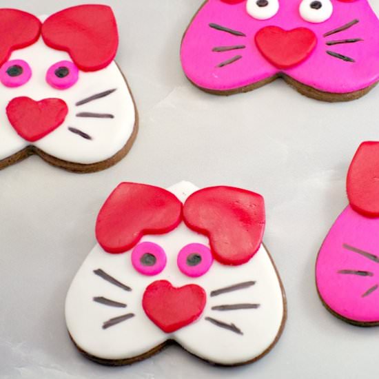 Heart-shaped Valentine Cat Cookies - Recipe photo by Food Meanderings