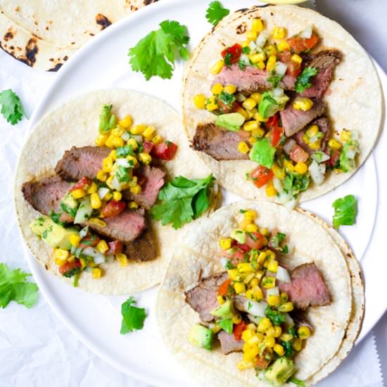 Steak Tacos with Corn Salsa - Recipe photo by cookingformysoul