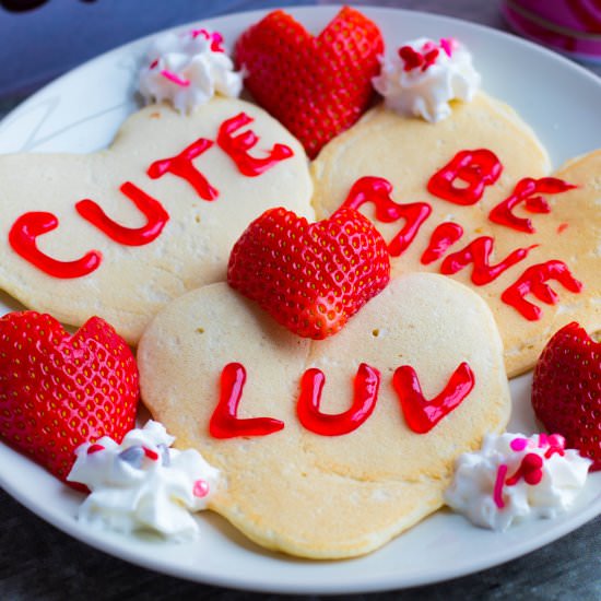 Conversation Heart Pancakes - Recipe photo by No Plate Like Home