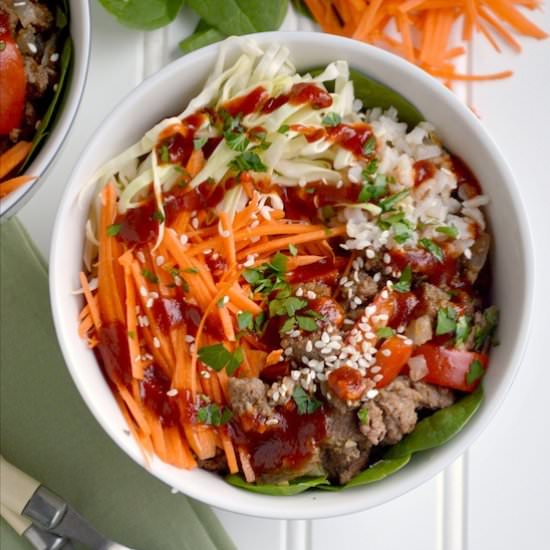Sriracha Beef & Vegetable Rice Bowl - Recipe photo by AnOregonCottage