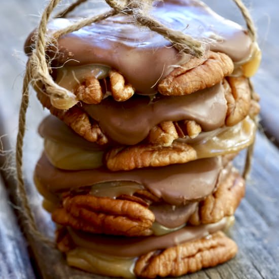 Chocolate Pecan Turtles - Recipe photo by simmerandsauce