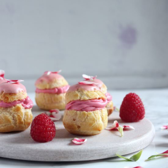 Mini raspberry choux buns - Recipe photo by The Candid Kitchen