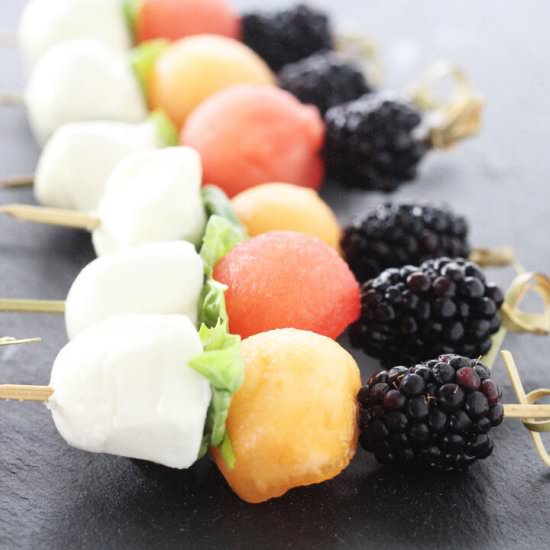 Melon Blackberry Mozzarella Bites - Recipe photo by Fat Girl Happy