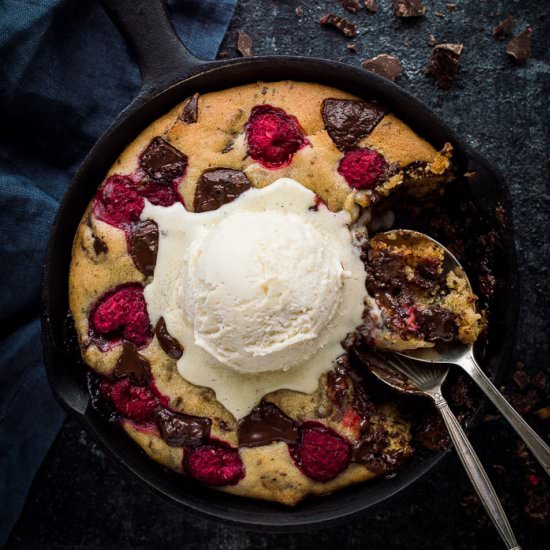 Chocolate Raspberry Skillet Cookie - Recipe photo by Domestic Gothess