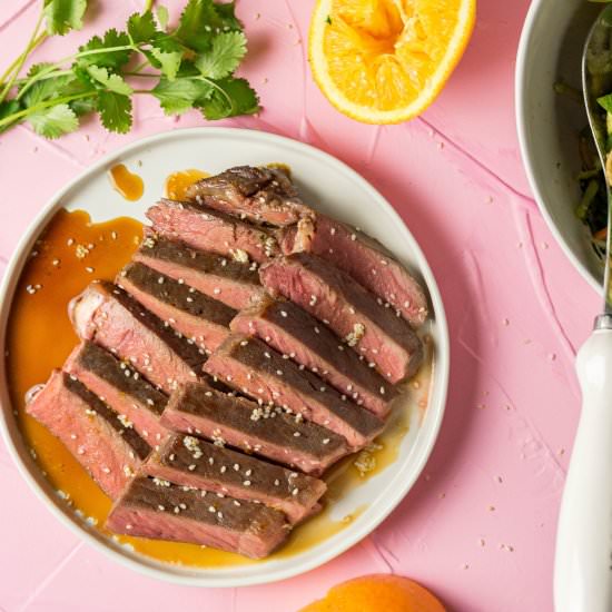 Orange Marinated Strip Steak - Recipe photo by aducksoven