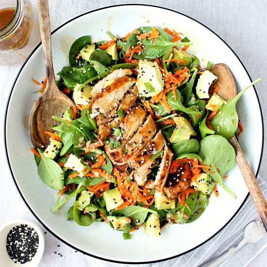 Loaded Sesame Ginger Spinach Salad - Recipe photo by Monday Sunday Kitchen