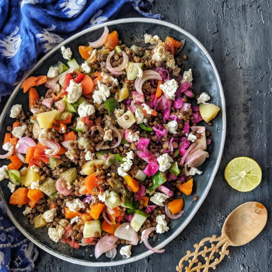 Lentil Vegetable Rainbow Salad - Recipe photo by fitfoodiediary