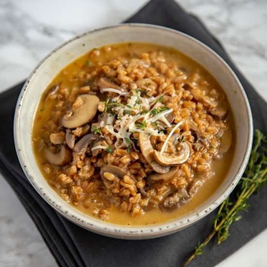 Instant Pot Mushroom Farro Risotto - Recipe photo by cardamomandcoconut