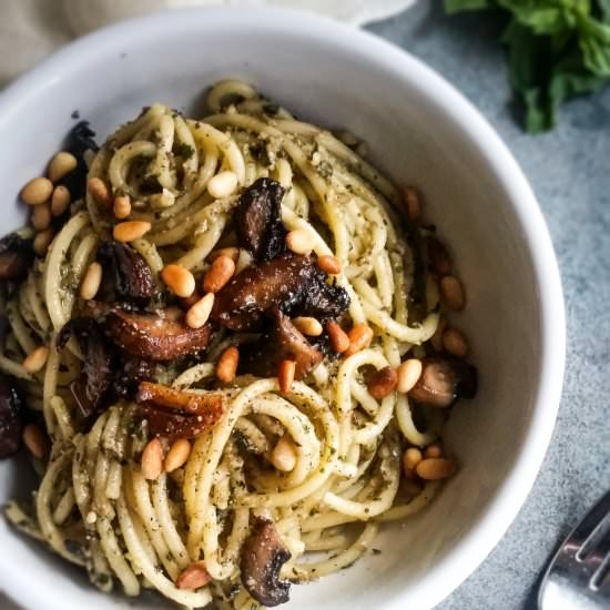 Chickpea & Mushroom Pesto - Recipe photo by The Cosmic Cookie Jar