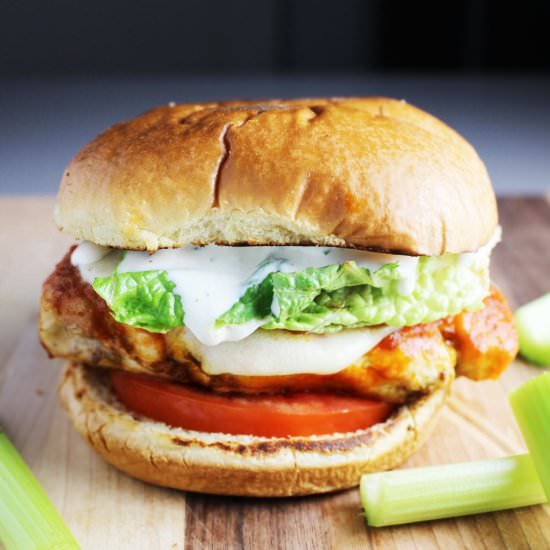 Buffalo Chicken Breast Burgers - Recipe photo by Our Happy Mess