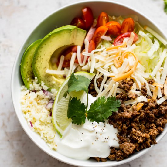 Keto Taco Bowls - Recipe photo by saltandlavender