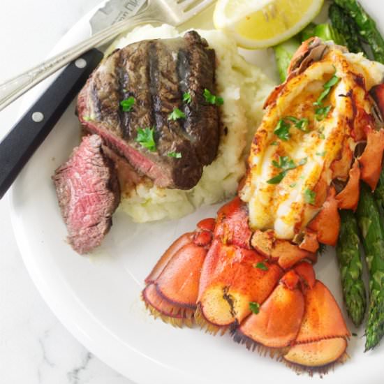 Grilled steak and lobster - Recipe photo by Savorthebest