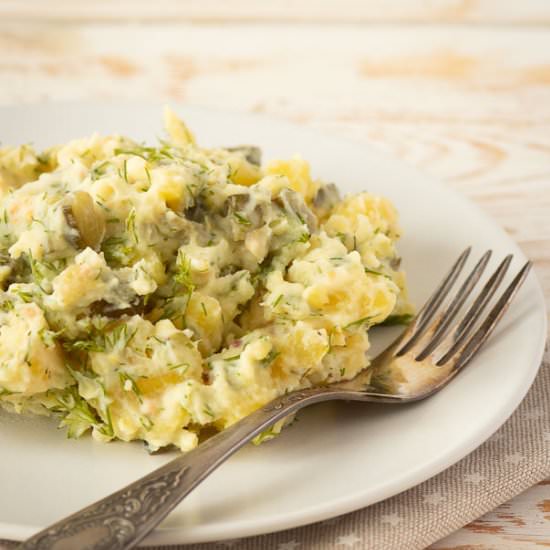Warm vegan potato salad - Recipe photo by slavicvegan