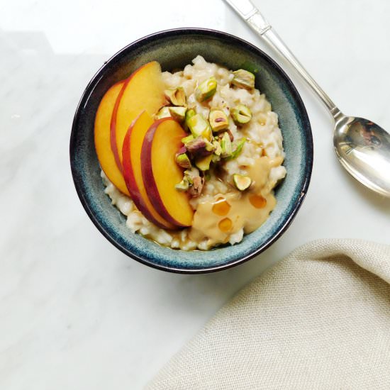 Vegan Peachy Porridge - Recipe photo by a new green leaf