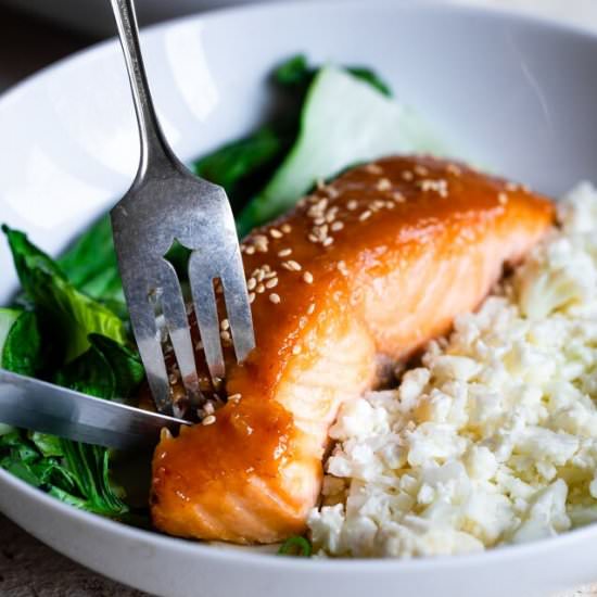 Honey Sriracha Miso Glazed Salmon - Recipe photo by foodfaithfitness