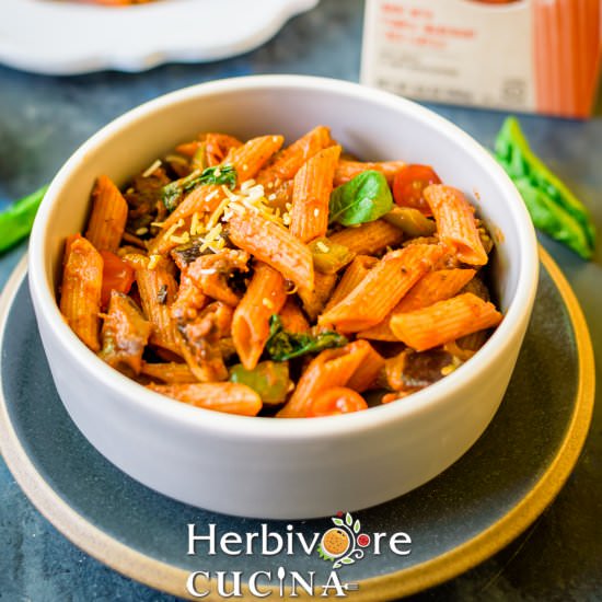 Sicilian Eggplant Mushroom Penne - Recipe photo by Herbivore Cucina