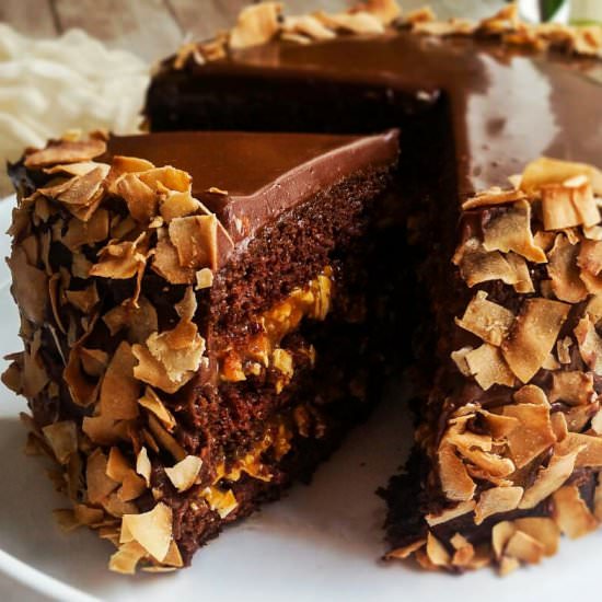 Vegan German Chocolate Cake - Recipe photo by The Cosmic Cookie Jar
