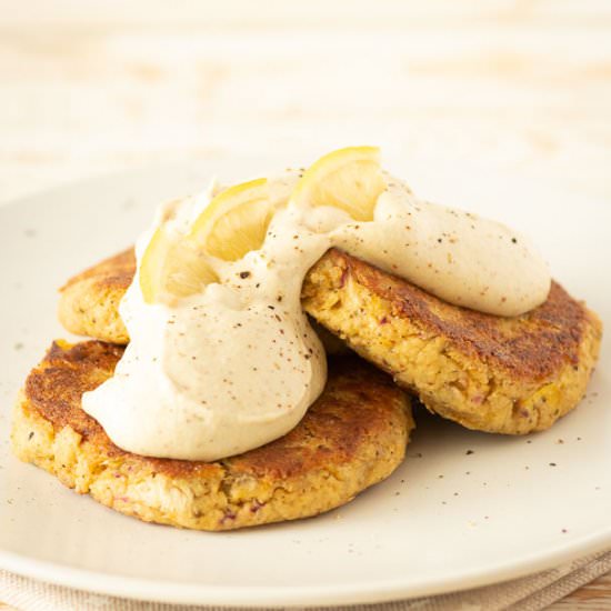 Artichoke Cakes with Tatrar Sauce - Recipe photo by slavicvegan