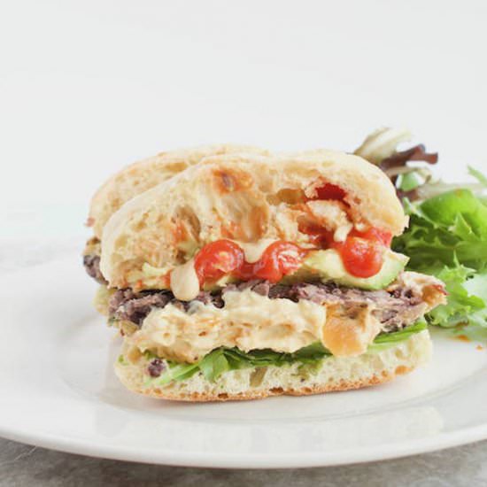 Hummus Stuffed Bean Burger - Recipe photo by sinfulnutrition