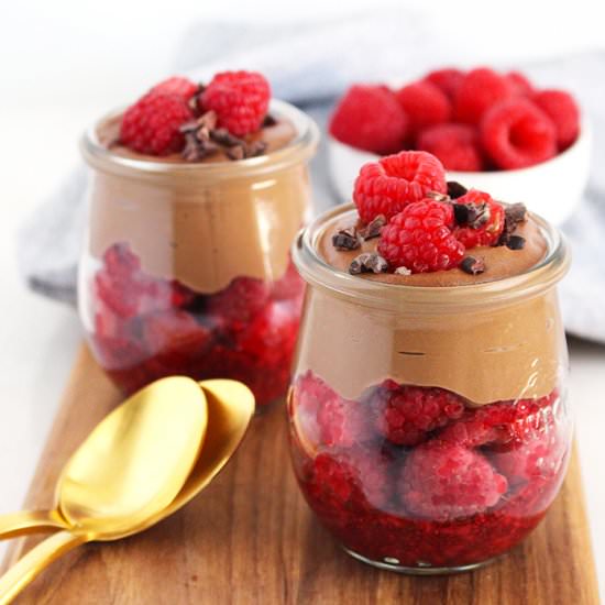 Raspberry Chia Dark Chocolate Parfa - Recipe photo by FitLiving Eats