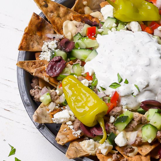 Mediterranean Nachos - Recipe photo by thedomesticdietitian