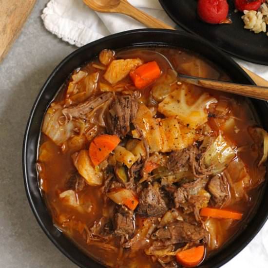 Shredded Beef Cabbage Soup w Tomato - Recipe photo by suebeehomemaker