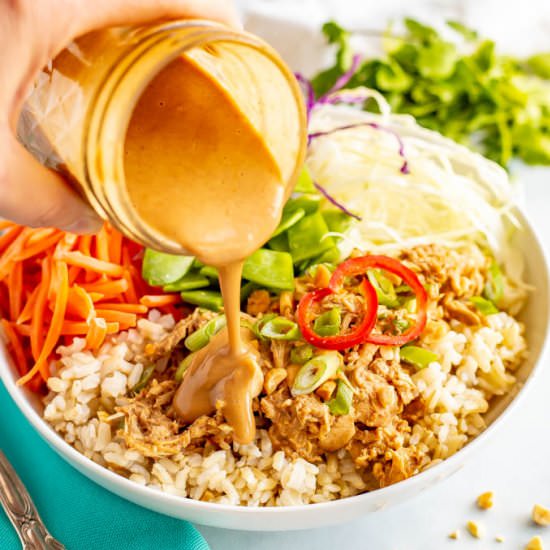 Peanut chicken rice cabbage bowls - Recipe photo by Family Food on the Table