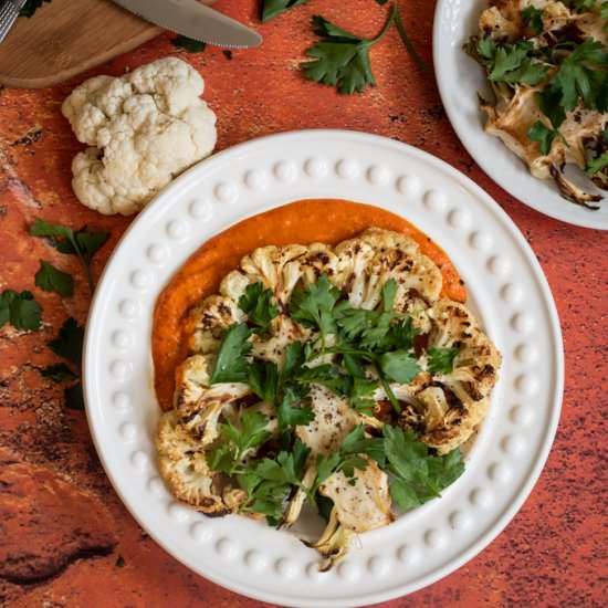 Cauliflower Steaks & Romesco Sauce - Recipe photo by Shana_Thomas