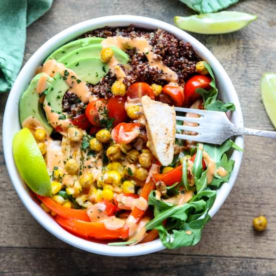 Sriracha Chicken Burrito Bowl - Recipe photo by the food blog