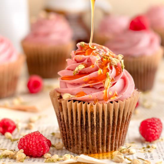 Chocolate Honey Raspberry Cupcake - Recipe photo by OneSarcasticBaker
