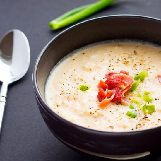 Instant Pot Cauliflower Bacon Soup - Recipe photo by No Plate Like Home