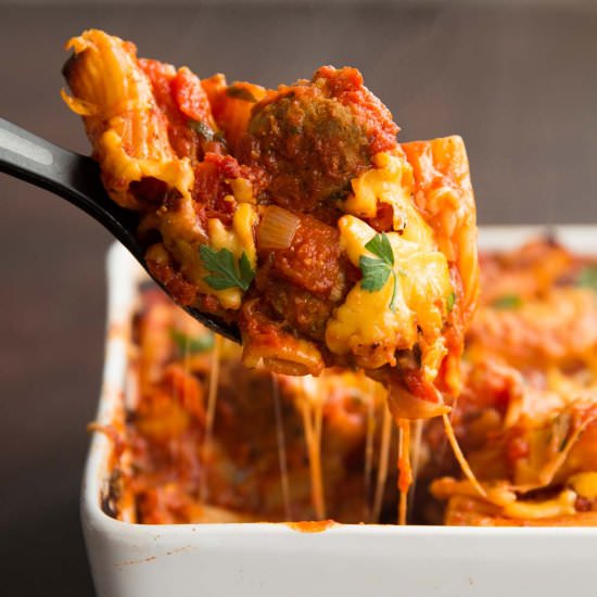 Meatball Pasta Bake - Recipe photo by dontgobaconmyheart