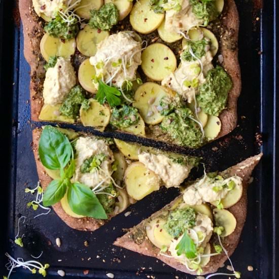 Garden Pesto Potato Pizza (vegan) - Recipe photo by Garlic-Head