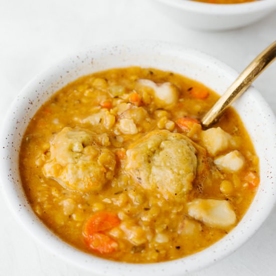 Split Pea Soup w/ Cheesy Dumplings - Recipe photo by plantedpurpose