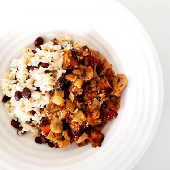 Jerk Tofu with Coconut Lime Rice - Recipe photo by letstalkvegan.today