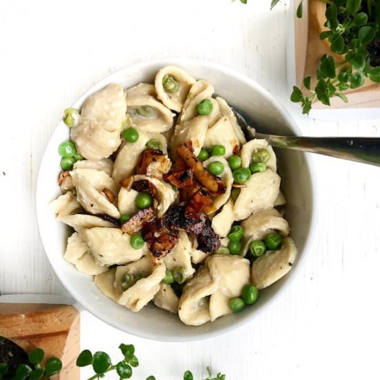 Creamy Orecchiette & Coconut Bacon - Recipe photo by Garlic-Head