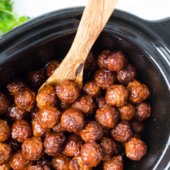 Cherry Bourbon Crock Pot Meatballs - Recipe photo by rachelcooksblog