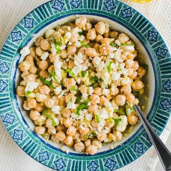 Chickpea Salad With Feta & Tahini - Recipe photo by RealGreekRecipes