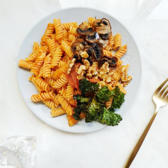 Pasta with Roast Mushrooms and Kale - Recipe photo by a new green leaf