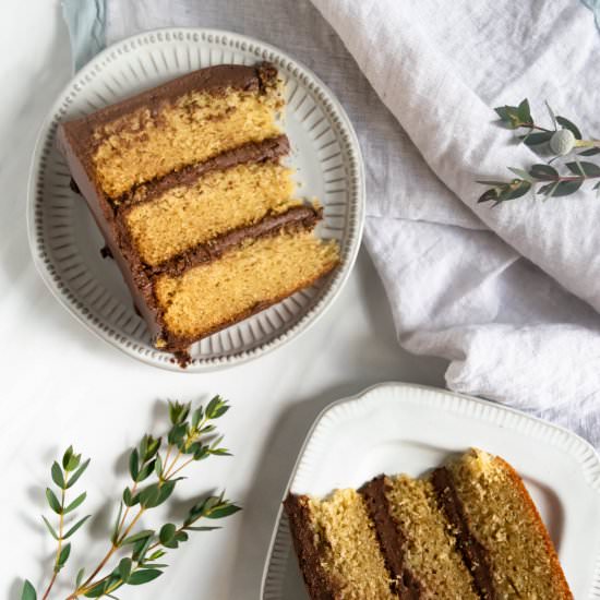 Yellow Cake with Chocolate Ganache - Recipe photo by gatheredatmytable