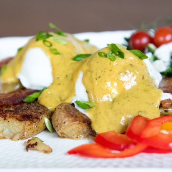 Smashed Potato Bacon Benny - Recipe photo by The Primal Desire